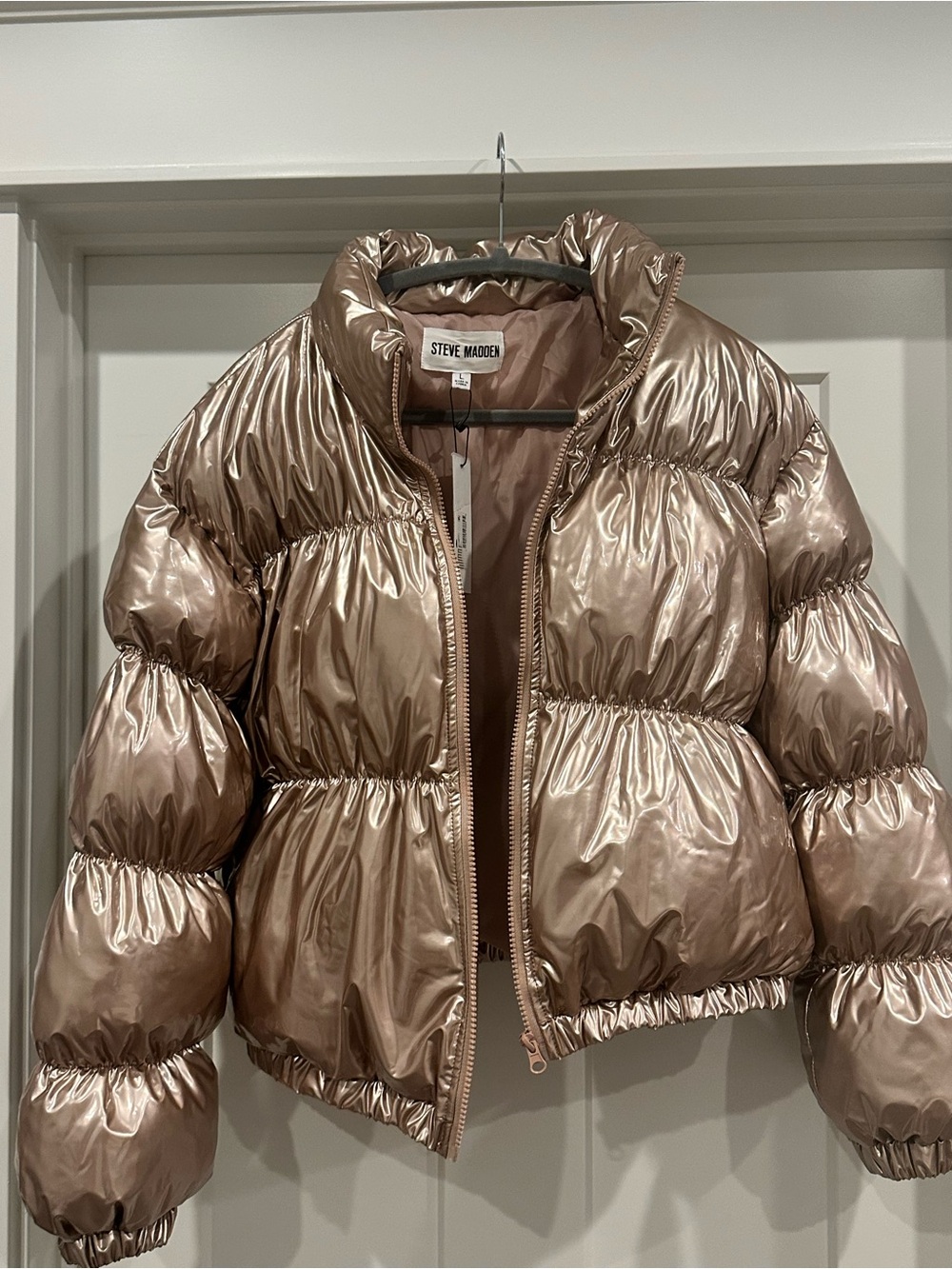 Steve Madden Metallic Rose Gold Puffer Jacket